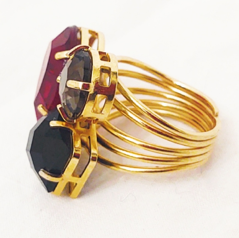 Vintage 1980s Oversized Gold Multicolored Ring- Size 6.75 - Picture 3 of 6
